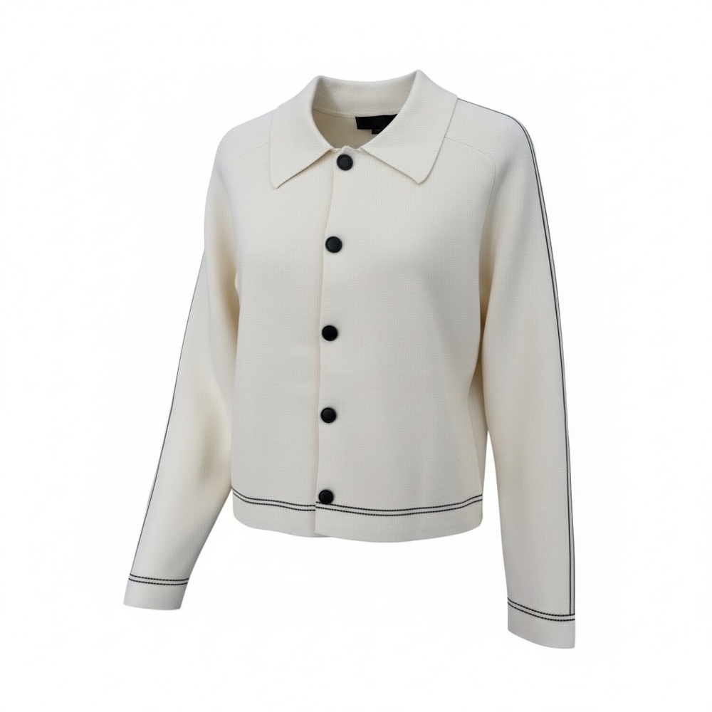 Zara Knit Ecru Sweater with Black Contrast Piping